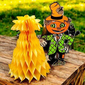 Vintage Beistle Scarecrow Honeycomb Cornstalk Decoration Fall Festival Autumn